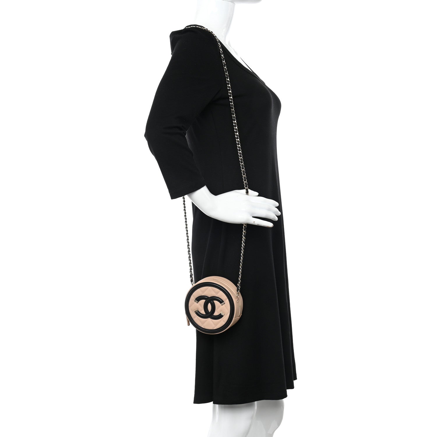Chanel Caviar Quilted Round Filigree Crossbody Beige Black 2 of 11