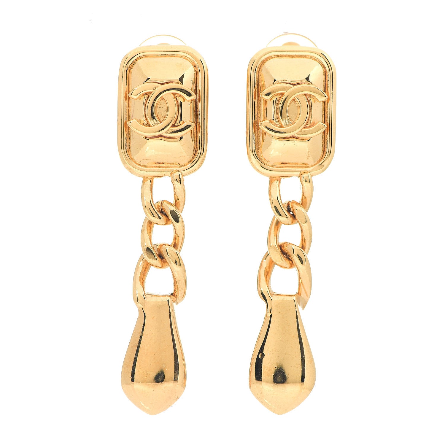 Chanel CC Drop Chain Clip On Earrings Gold 1 of 3