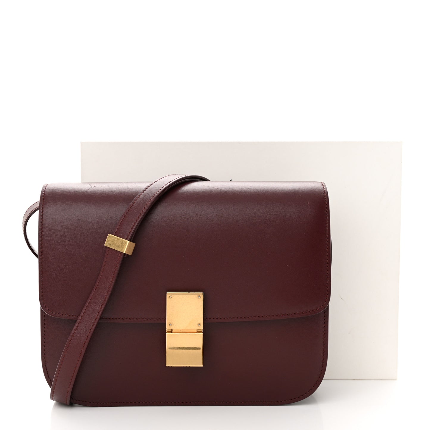 Box Calfskin Medium Classic Box Flap Bag Burgundy