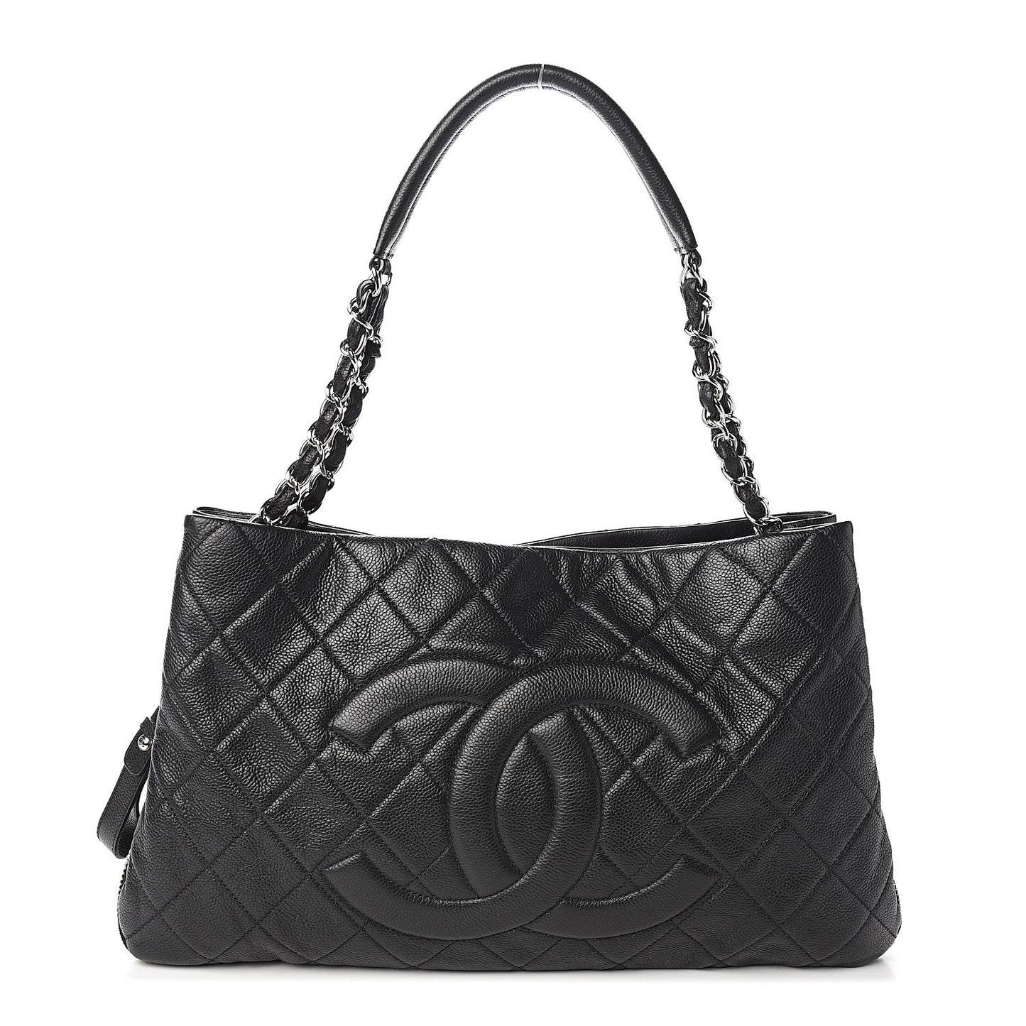 Caviar Quilted Expandable Zip Shoulder Bag Black