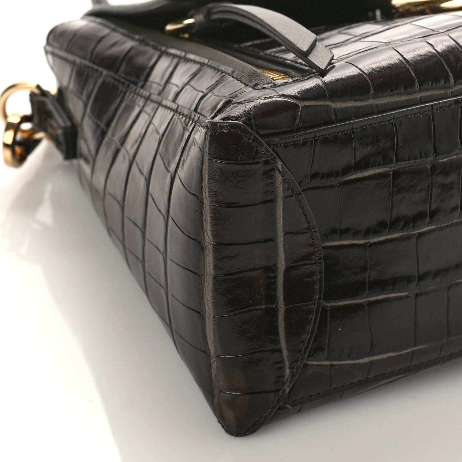 Chloe Calfskin Crocodile Embossed Small Faye Day Shoulder Bag Profound Brown 7 of 8