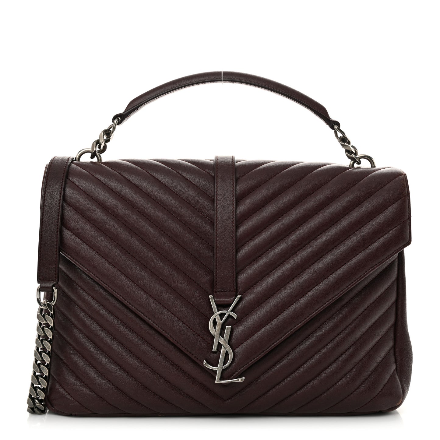 Sheepskin Matelasse Chevron Large College Monogram Satchel Amaranto