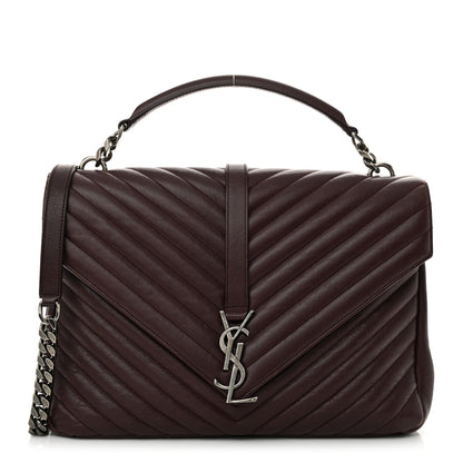 Saint Laurent Sheepskin Matelasse Chevron Large College Monogram Satchel Amaranto 1 of 14