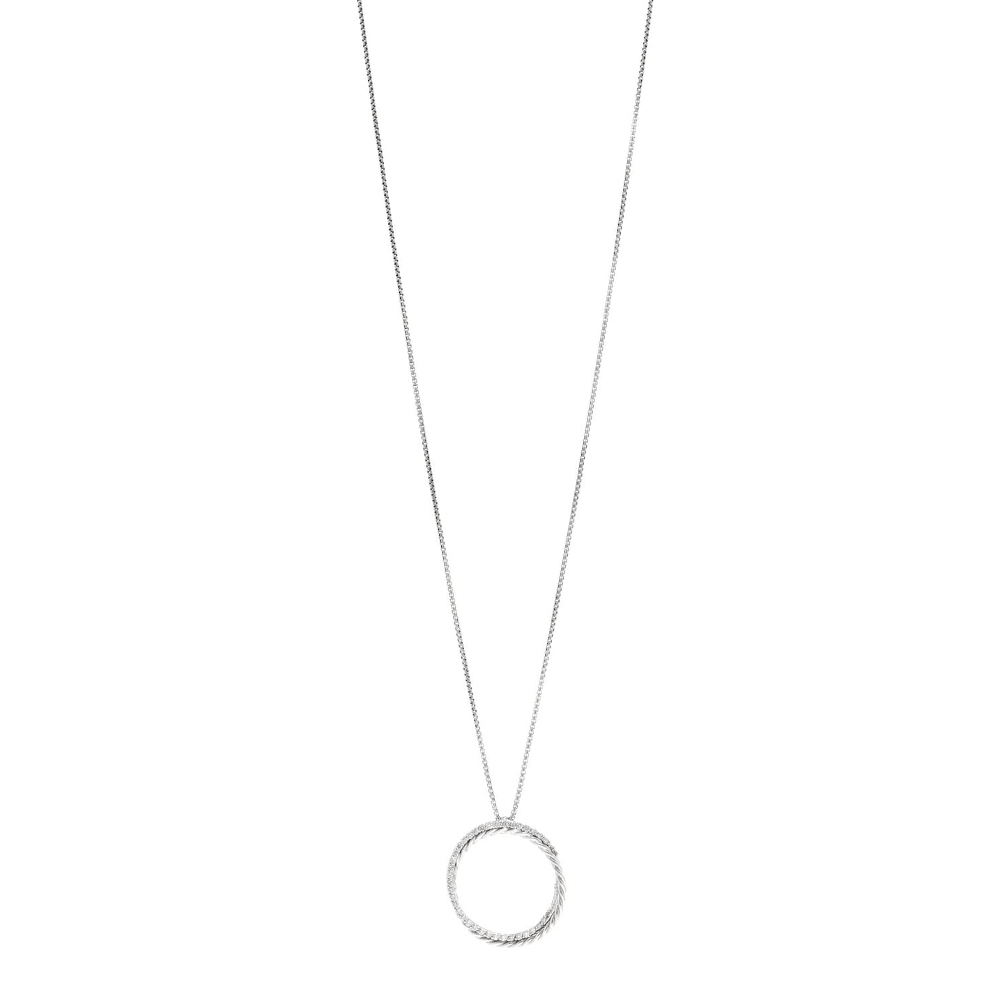 Sterling Silver 14K White Gold Diamond Crossover Circle Pendant Necklace
