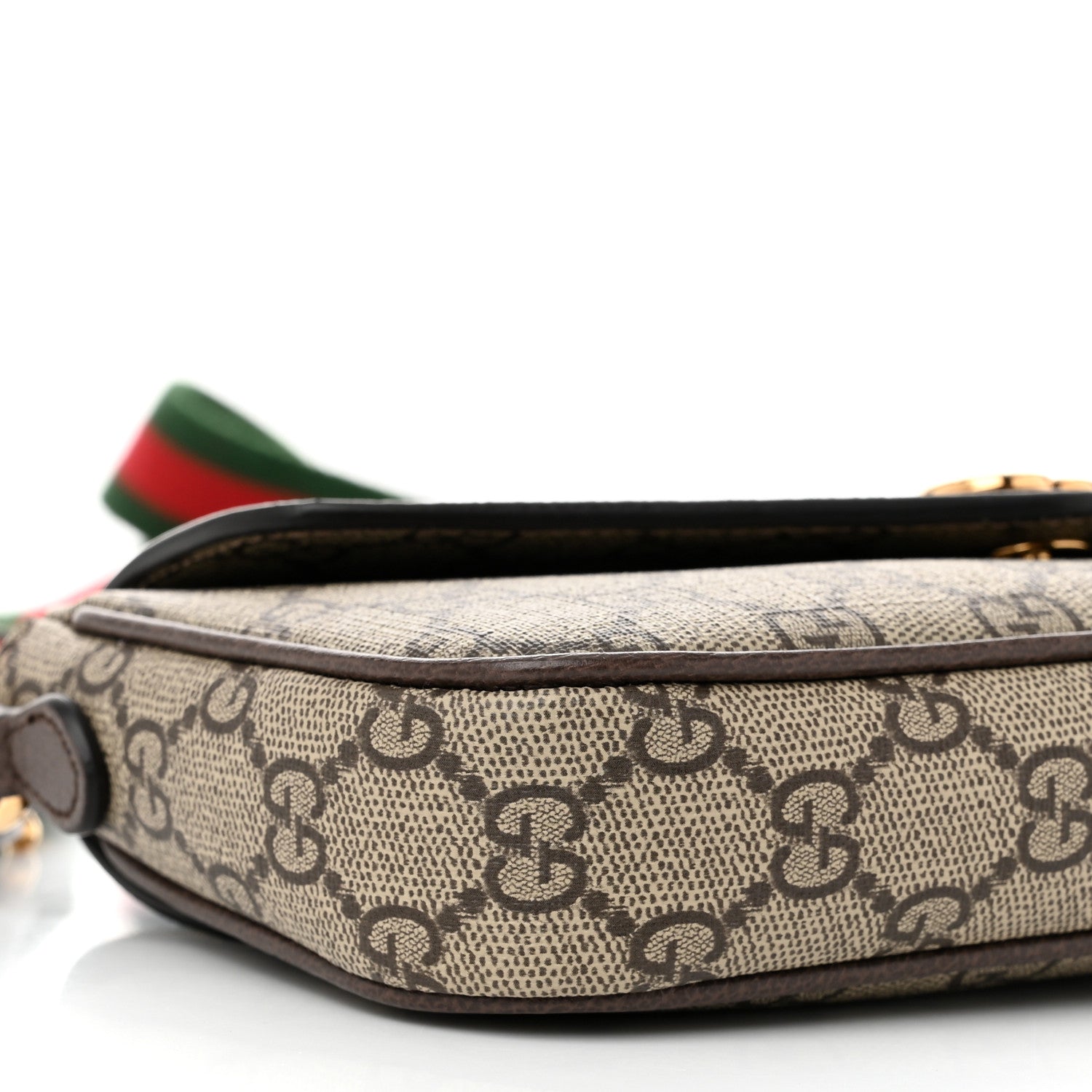Gucci GG Supreme Monogram Textured Dollar Calfskin Web Mini Ophidia Envelope Shoulder Bag Beige Ebony 9 of 11