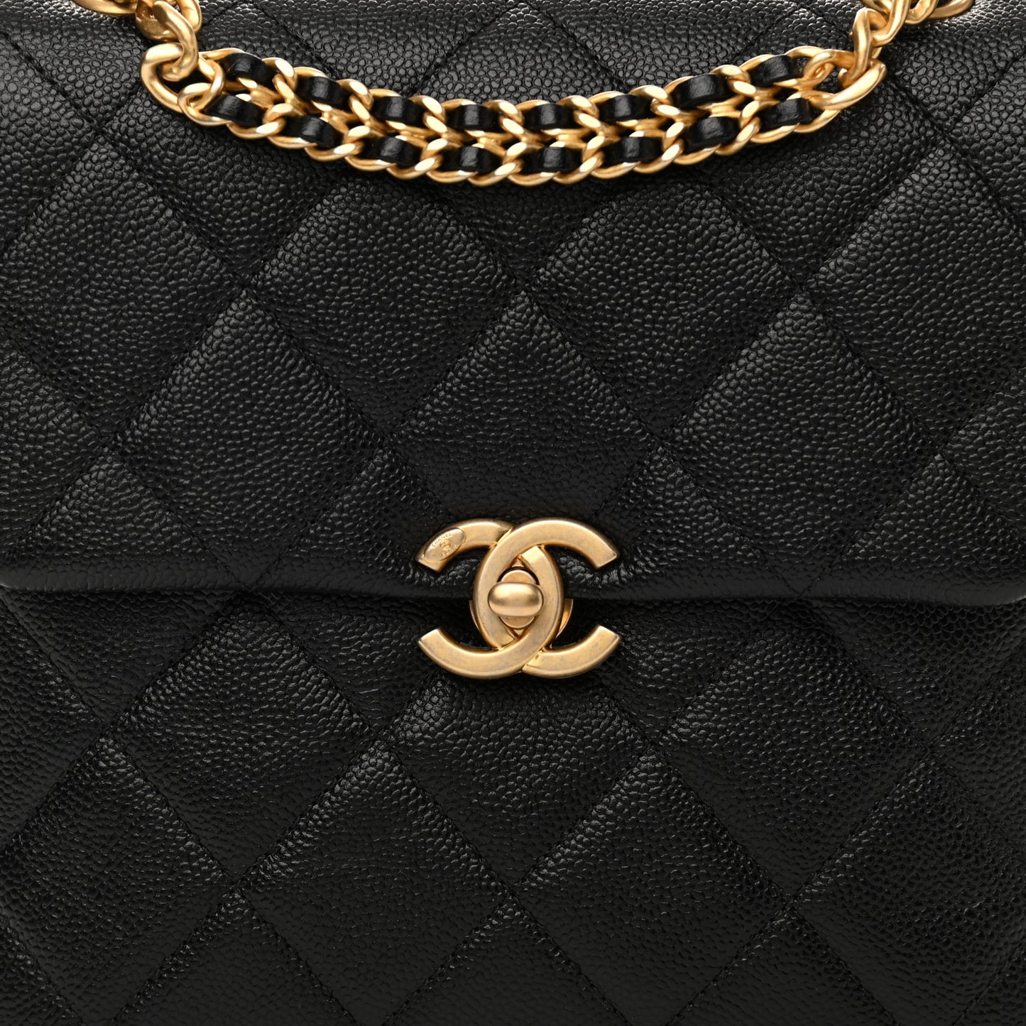 Shiny Caviar Quilted Chain Melody Backpack Black