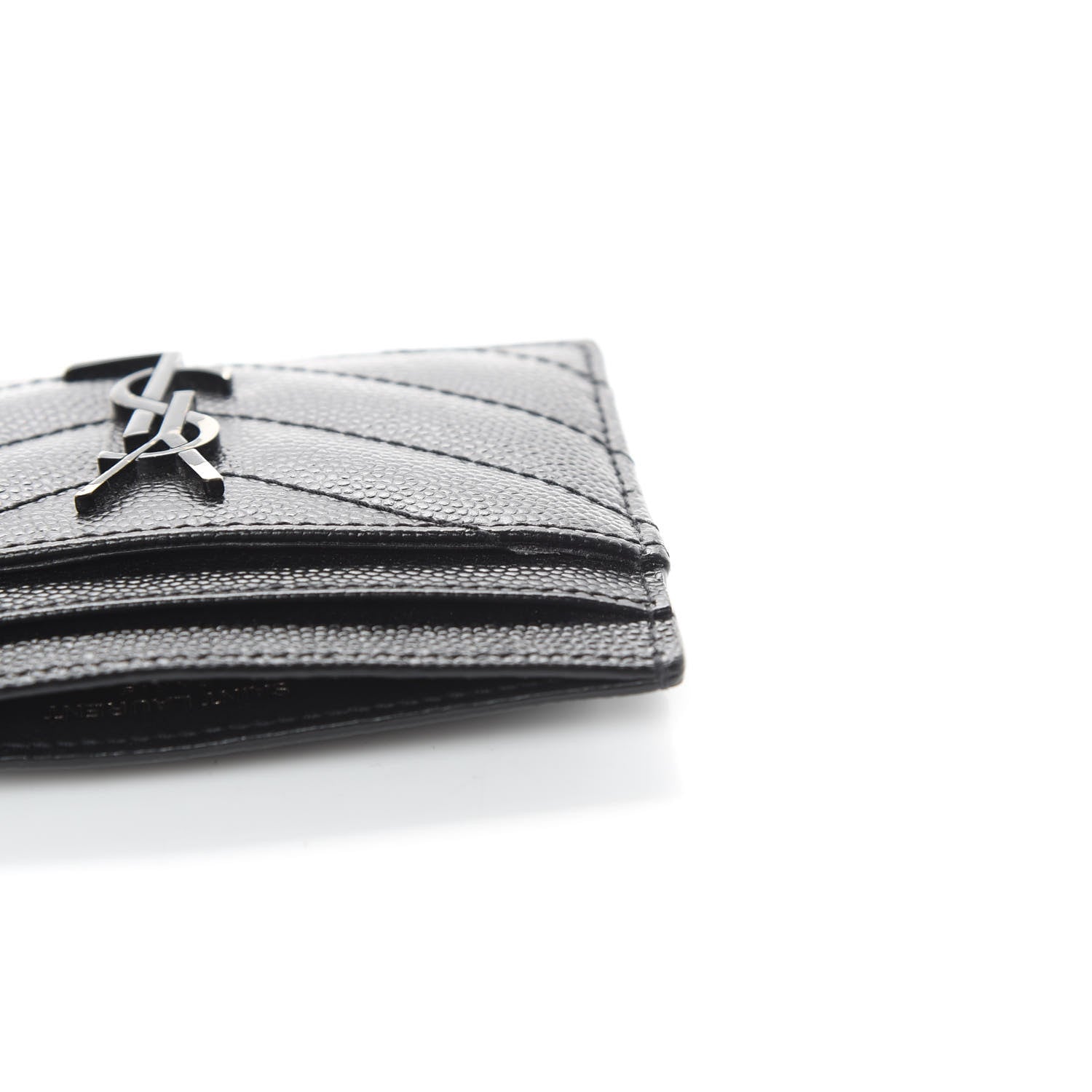 Saint Laurent Grain De Poudre Matelasse Chevron Monogram Credit Card Case Black 9 of 11