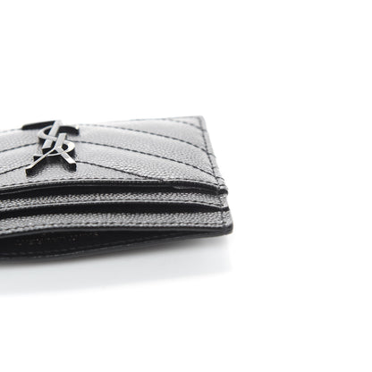 Saint Laurent Grain De Poudre Matelasse Chevron Monogram Credit Card Case Black 9 of 11