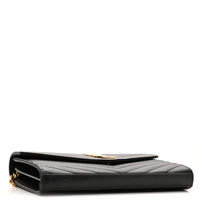Saint Laurent Grain De Poudre Matelasse Chevron Monogram Chain Wallet Black 4 of 12
