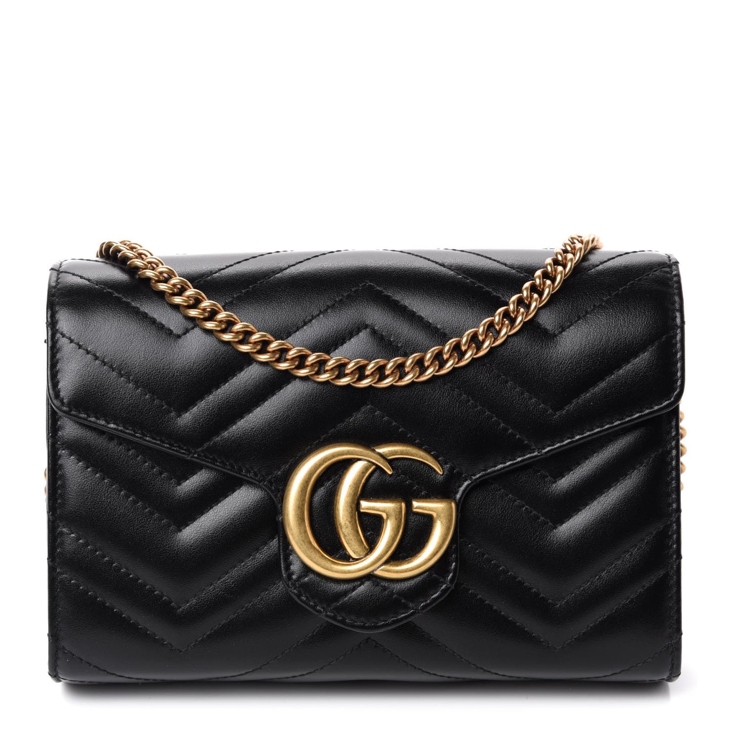 Calfskin Matelasse GG Marmont Chain Wallet Black