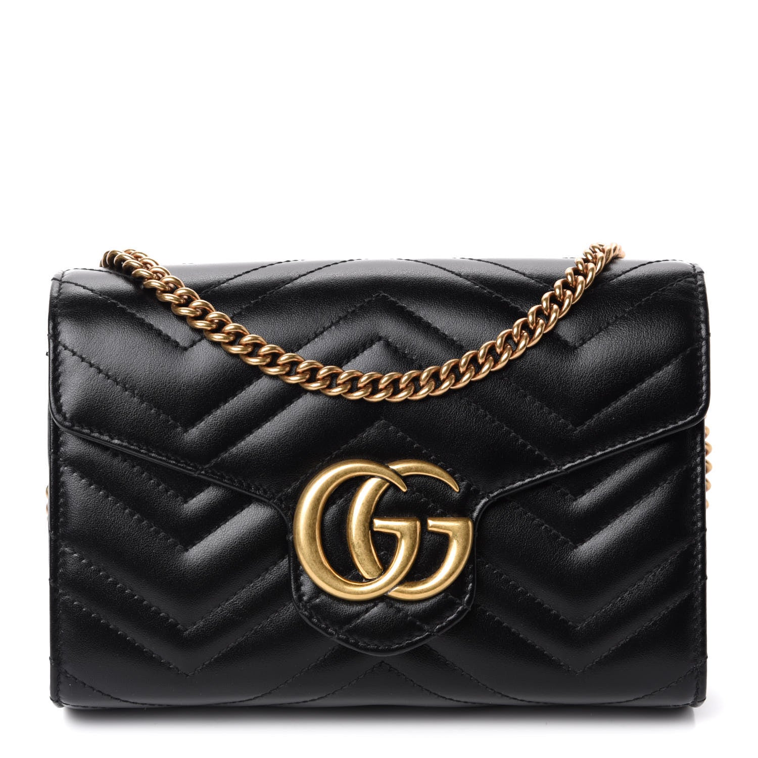 Gucci Calfskin Matelasse GG Marmont Chain Wallet Black 1 of 11