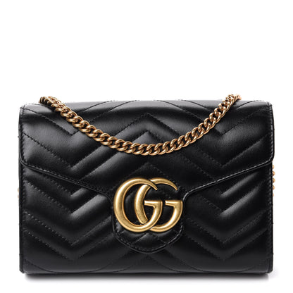 Gucci Calfskin Matelasse GG Marmont Chain Wallet Black 1 of 11