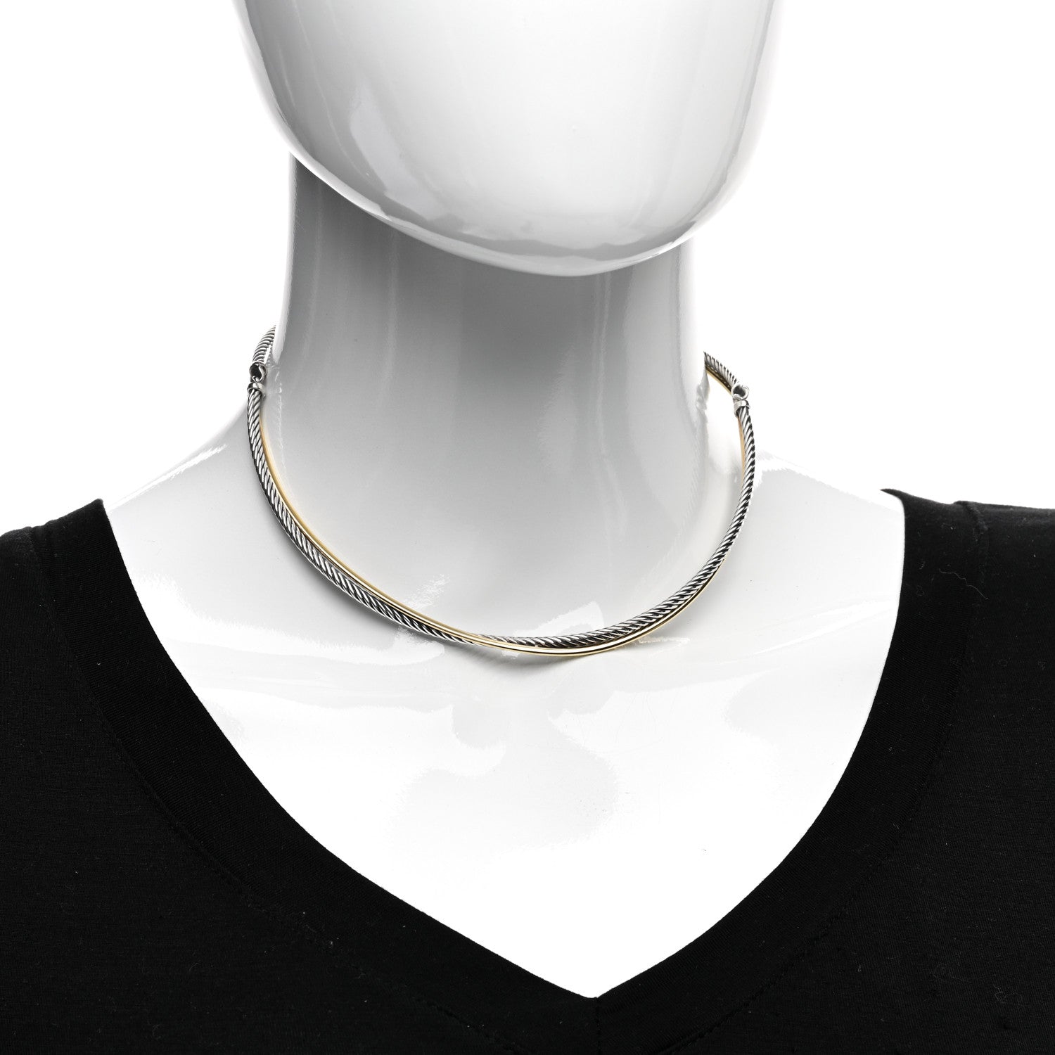 David Yurman Sterling Silver 18K Yellow Gold Crossover Cable Choker Necklace 2 of 4