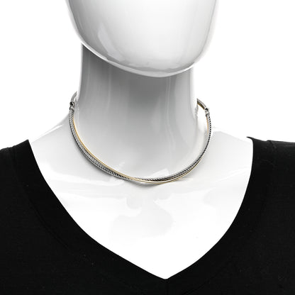David Yurman Sterling Silver 18K Yellow Gold Crossover Cable Choker Necklace 2 of 4