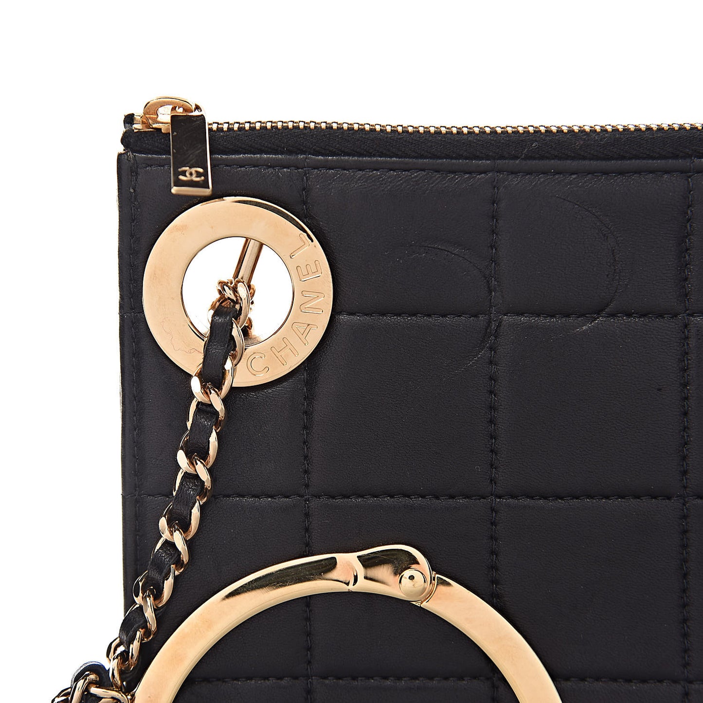 Lambskin Quilted Chocolate Bar Wristlet Black