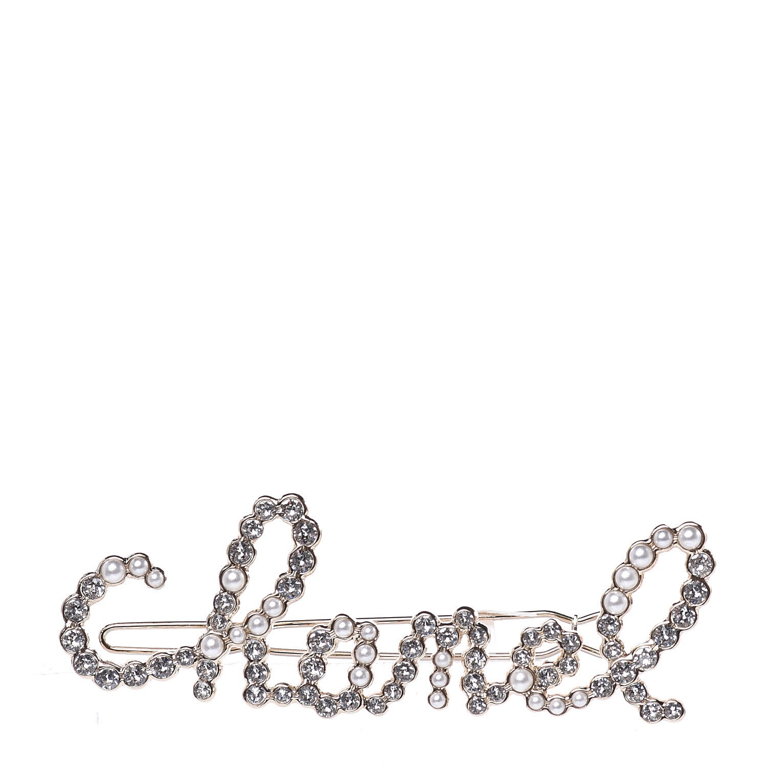 Chanel Metal Glass Swirling Pearls Hair Clip Gold 1 of 4