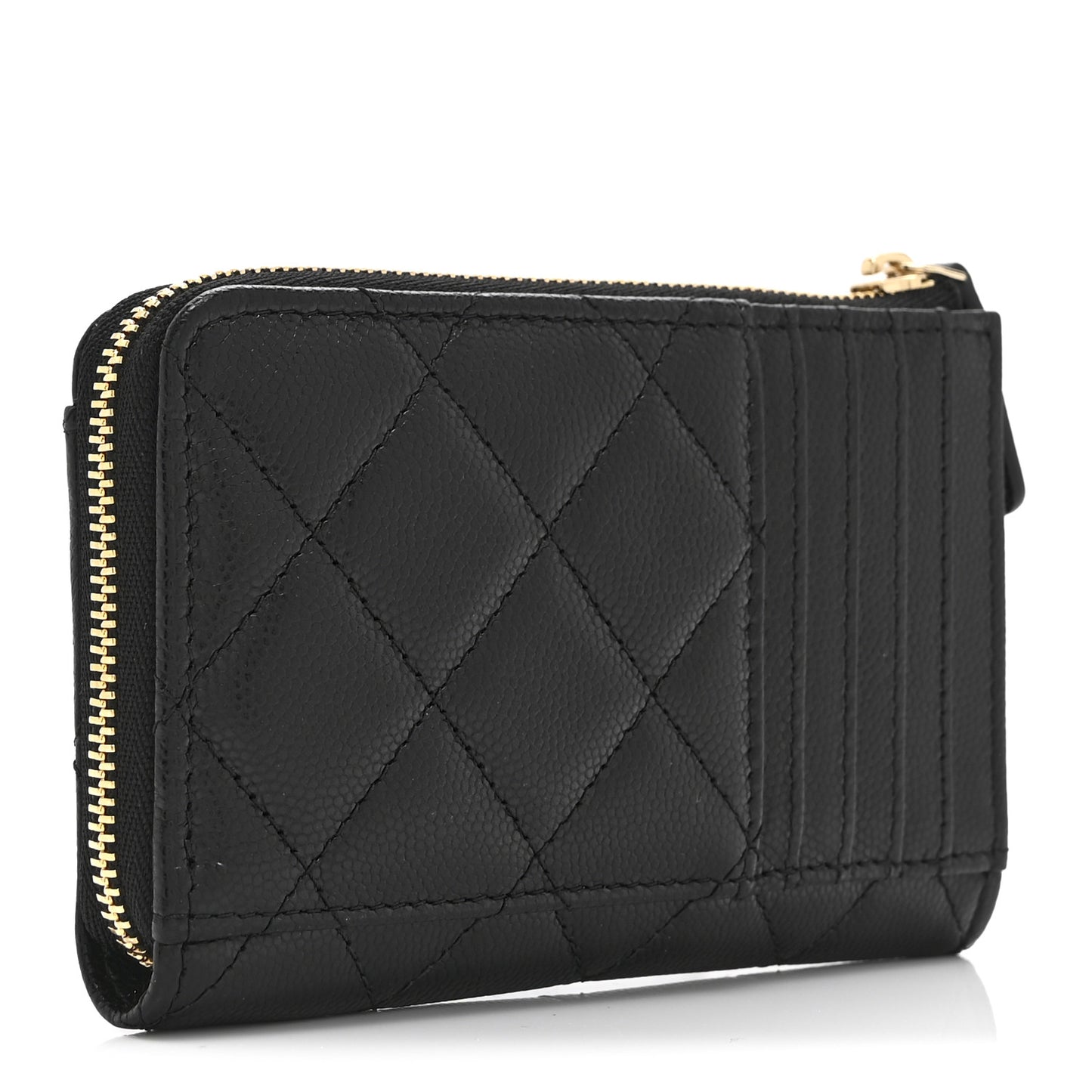 Caviar Quilted Crystal CC Zip Around Card Holder Black