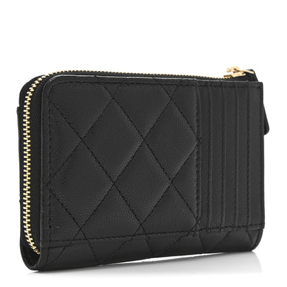 Chanel Caviar Quilted Crystal CC Zip Around Card Holder Black 3 of 9