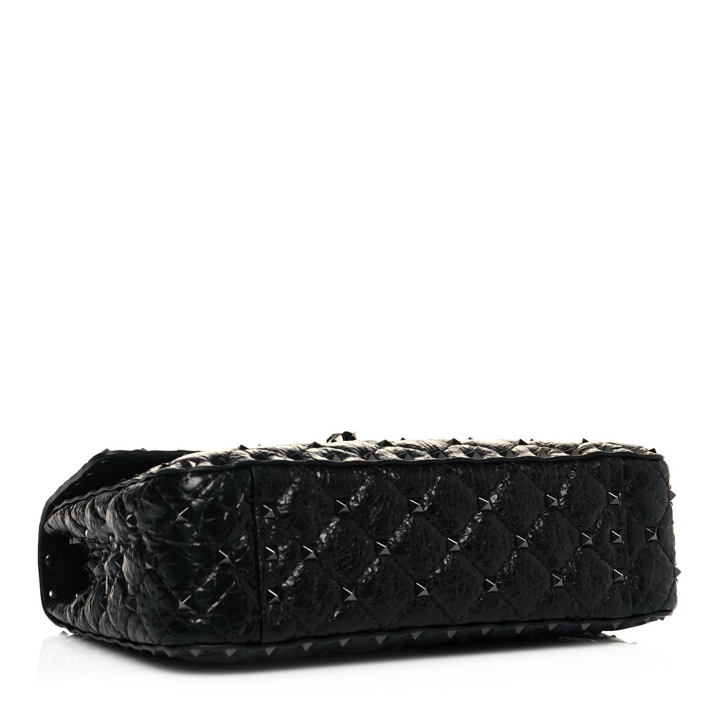 Craquele Nappa Medium Rockstud Spike Shoulder Bag Black