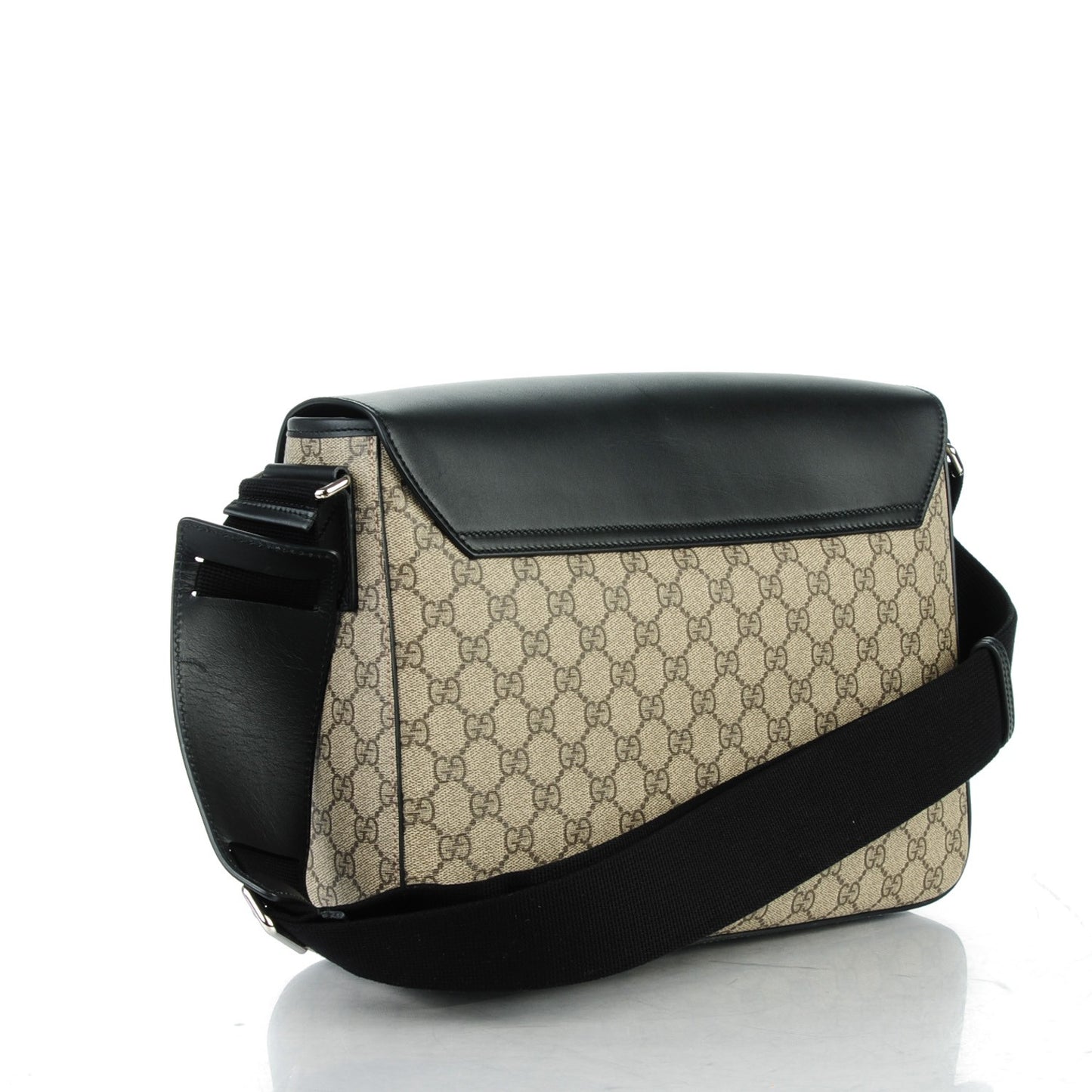 GG Supreme Monogram Calfskin Medium Double Buckle Flap Messenger Beige Black