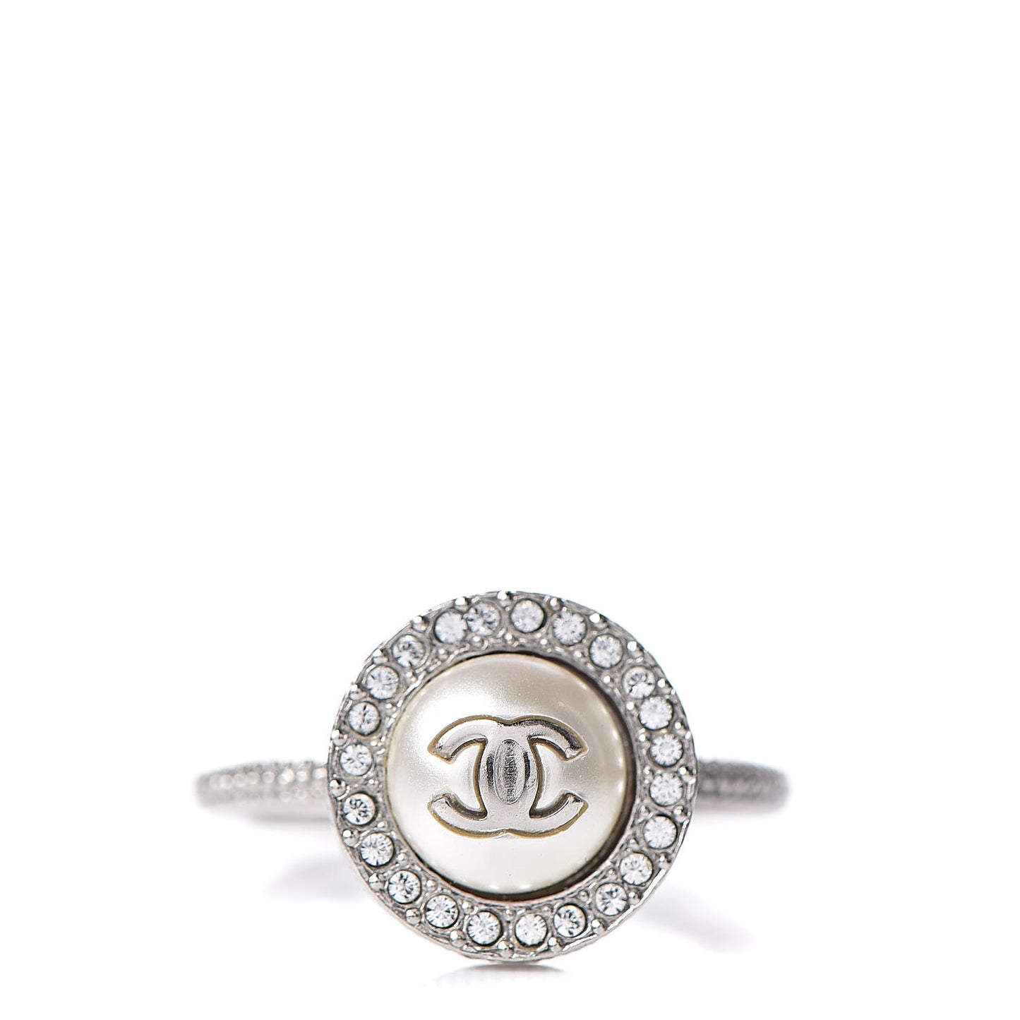 Pearl Crystal CC Ring 6 Silver