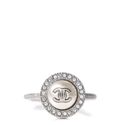 Chanel Pearl Crystal CC Ring 6 Silver 1 of 5