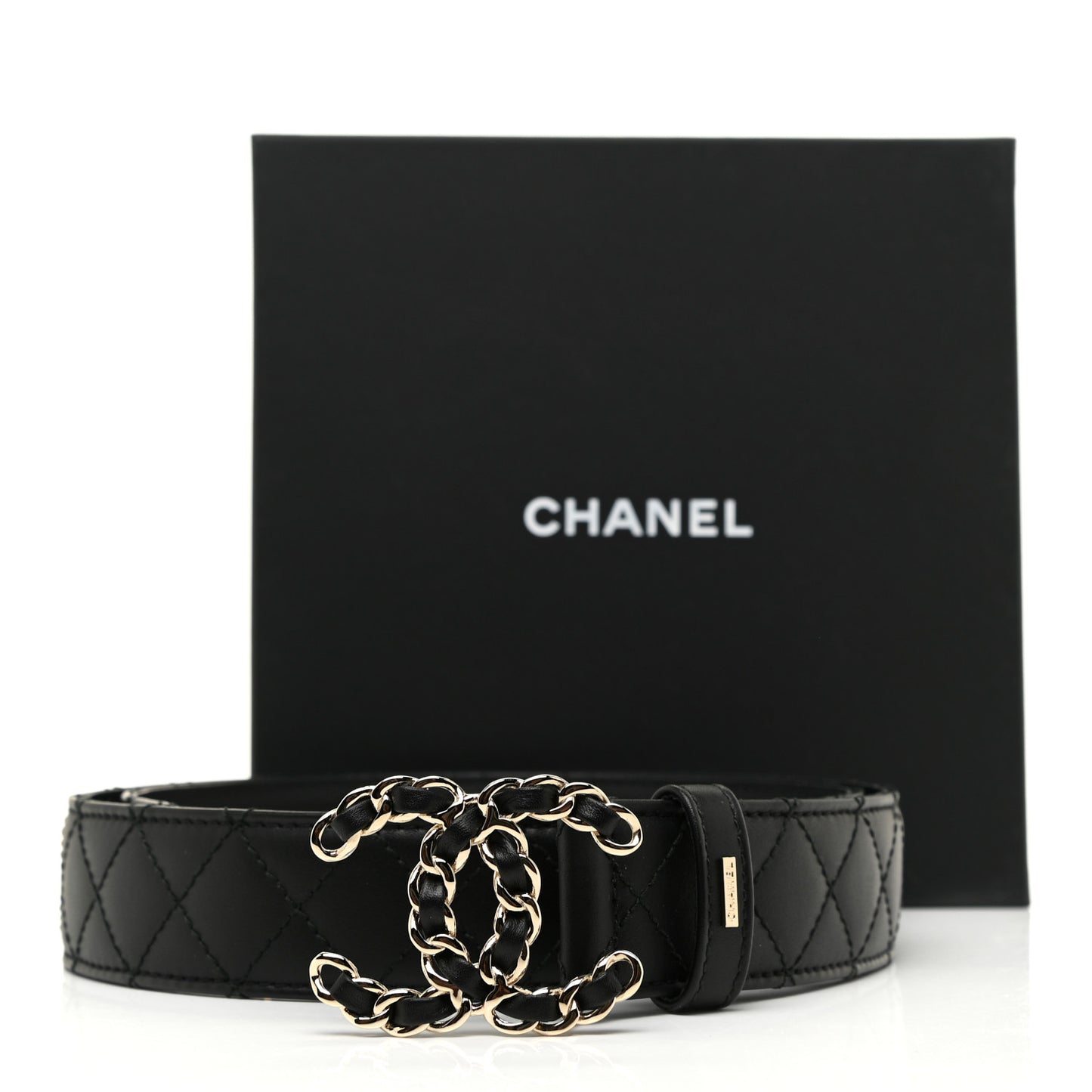 Lambskin Quilted CC Chain Belt 80 32 Black