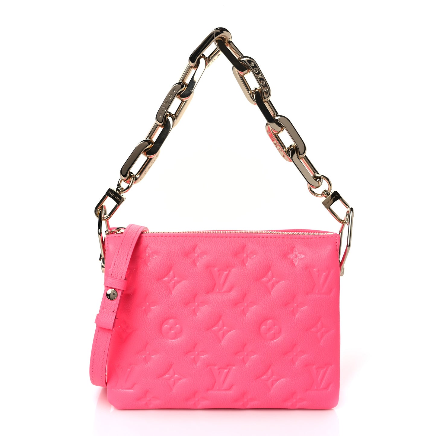 Calfskin Embossed Monogram Coussin BB Rose Fluo