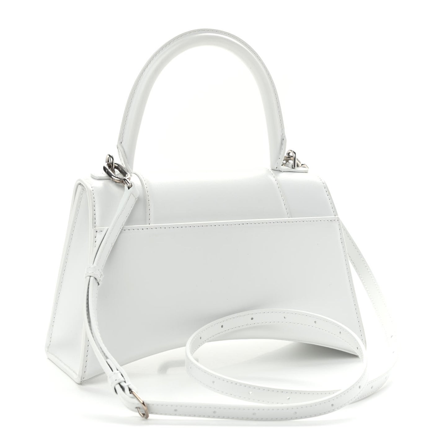 Shiny Box Calfskin Tonal B Small Hourglass Top Handle Bag White