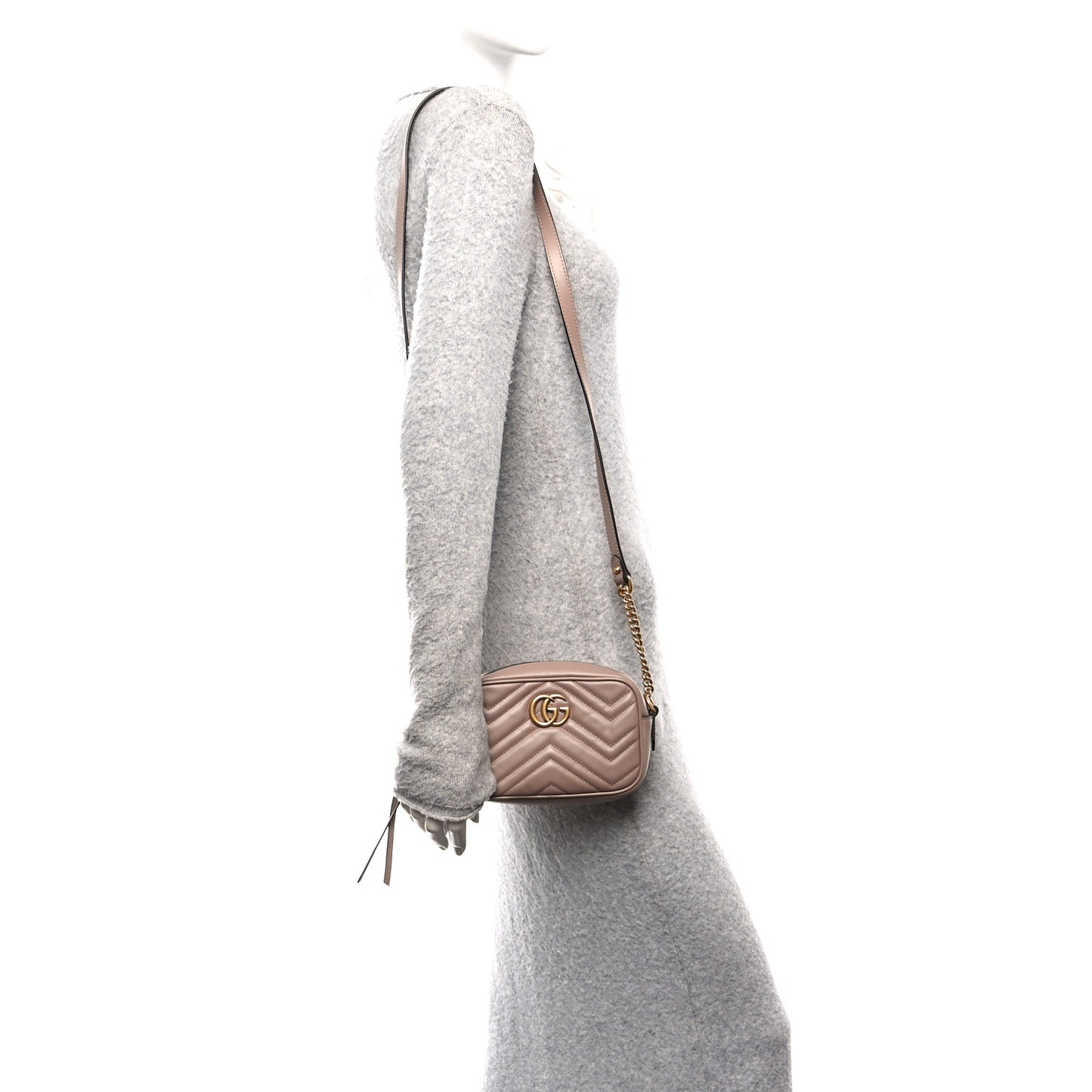 Calfskin Matelasse Mini GG Marmont Chain Shoulder Bag Porcelain Rose
