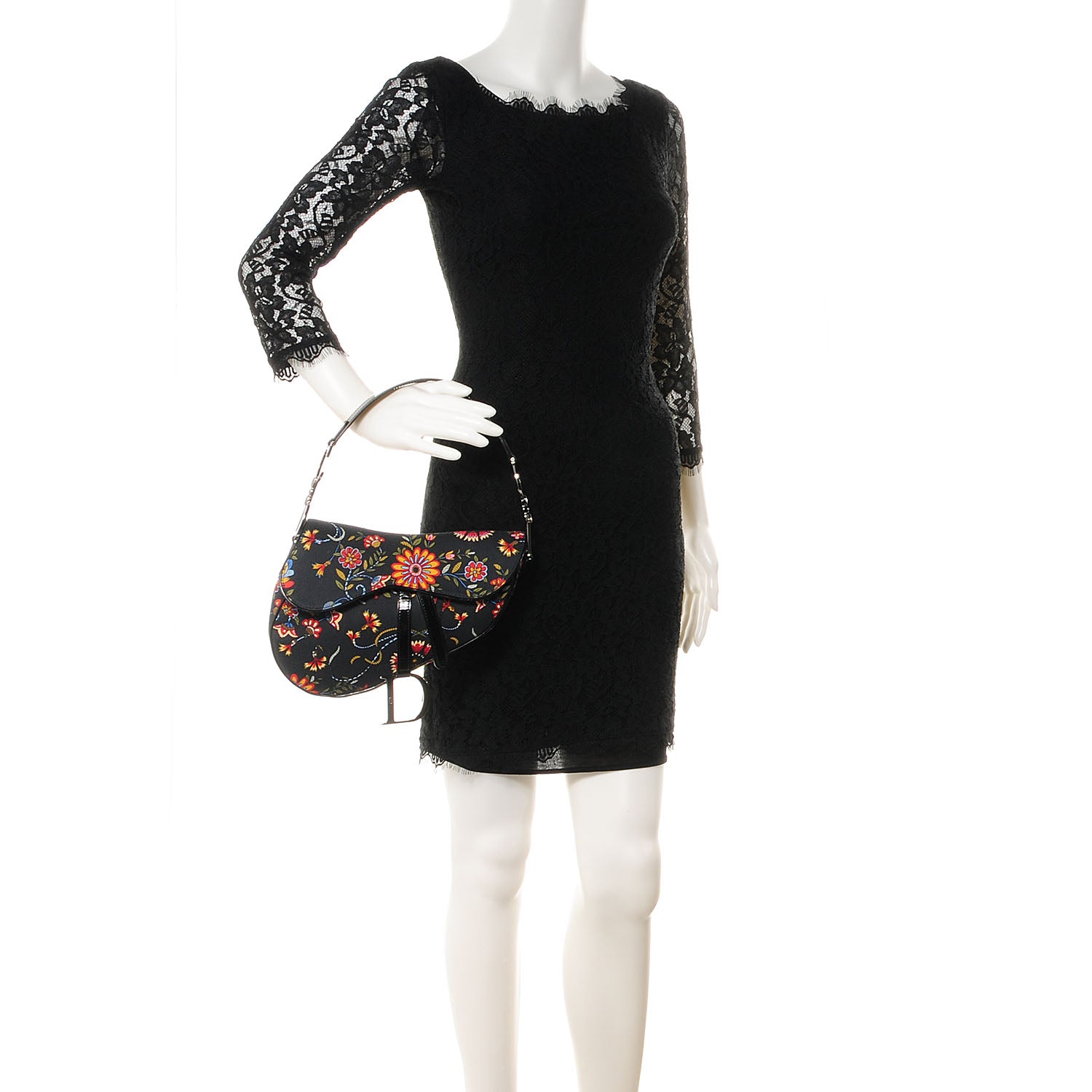 Christian Dior Canvas Floral Saddle Black 2 of 7