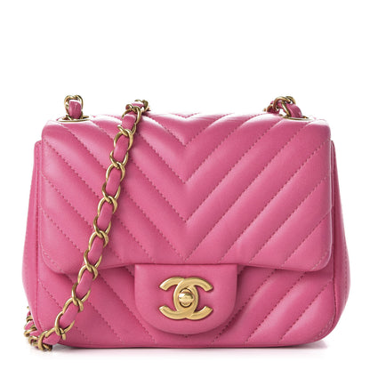 Chanel Lambskin Chevron Quilted Mini Square Flap Fuchsia 1 of 14
