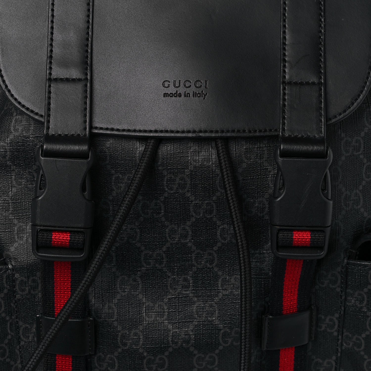 Gucci Soft GG Supreme Monogram Appia Calfskin Web Double Buckle Backpack Black 8 of 14