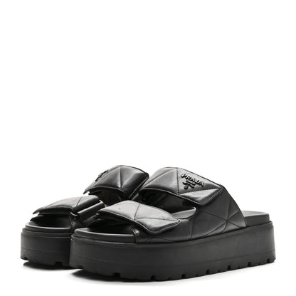 Prada Nappa Quilted Padded Logo Platform Slide Sandals 38 Black 3 of 10