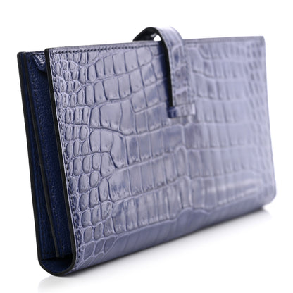 Hermes Shiny Porosus Crocodile 18K White Gold Diamond Bearn Wallet Bleu Ciel 3 of 11