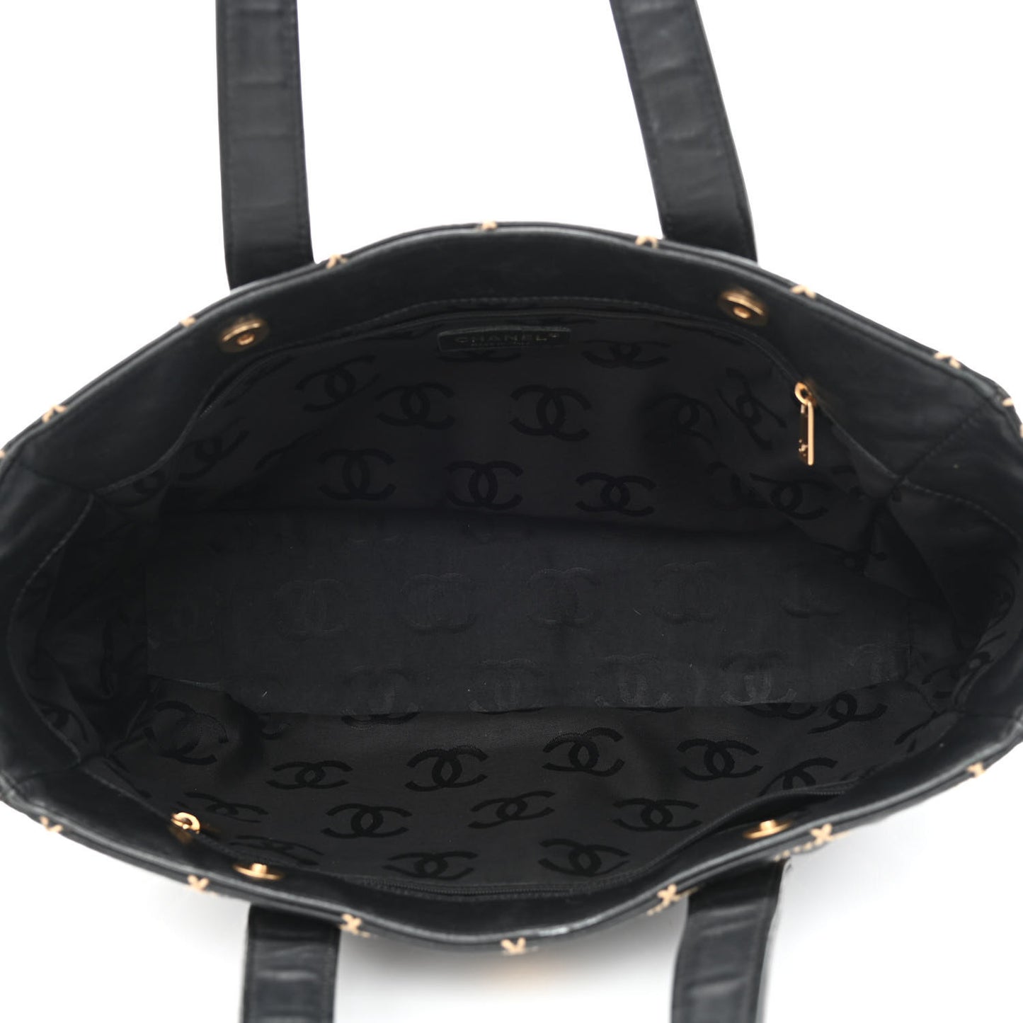 Calfskin Contrast Stitch Surpique Tote Black