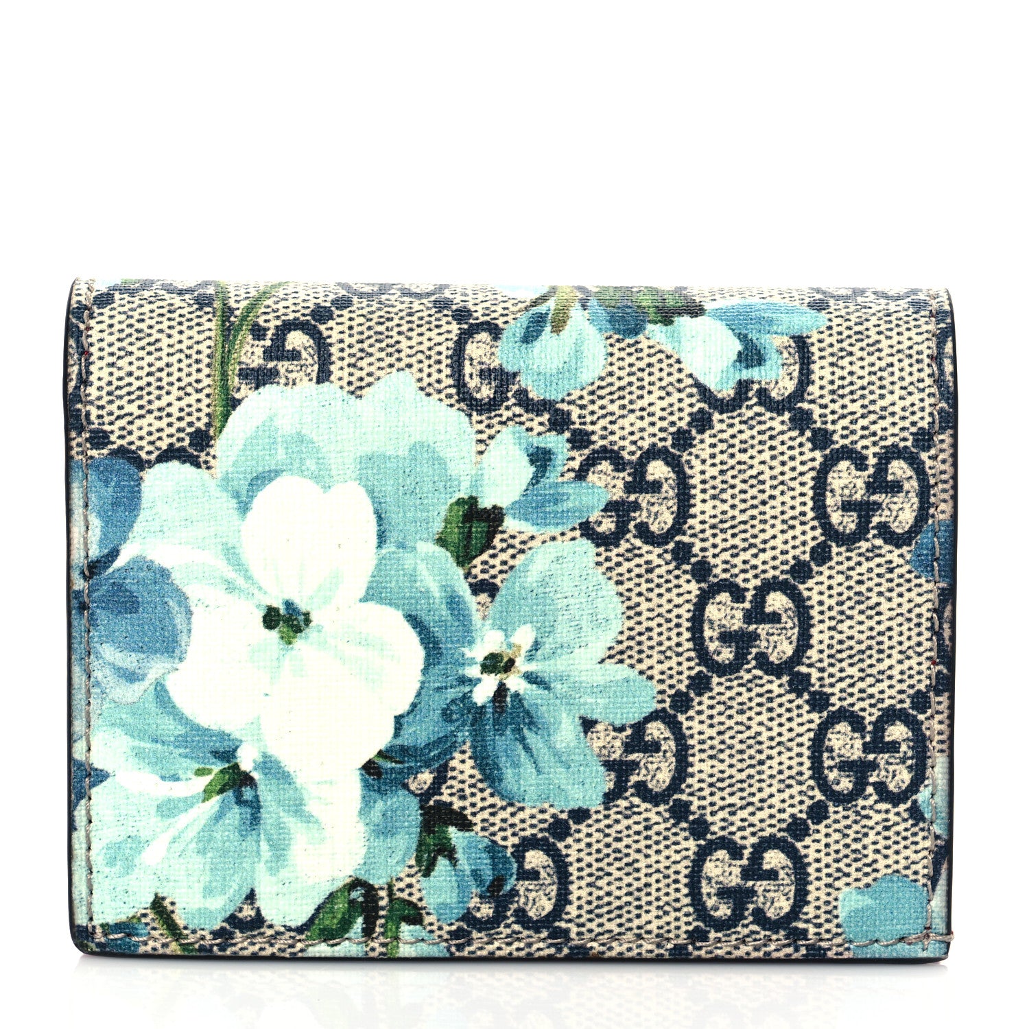 Gucci GG Supreme Monogram Blooms Card Case Beige Blue Navy Hibiscus Red 1 of 7