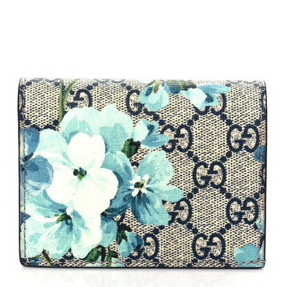 Gucci GG Supreme Monogram Blooms Card Case Beige Blue Navy Hibiscus Red 1 of 7