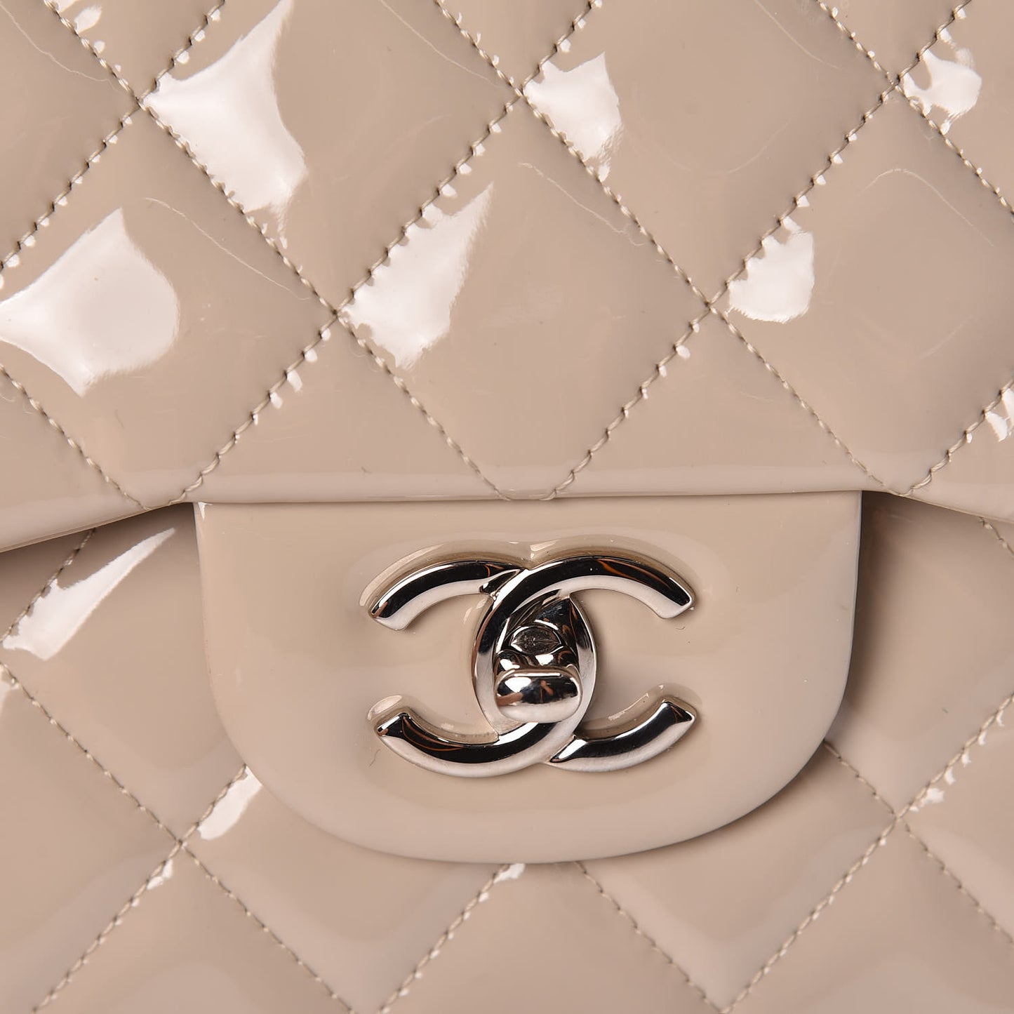 Patent Quilted Jumbo Double Flap Light Beige