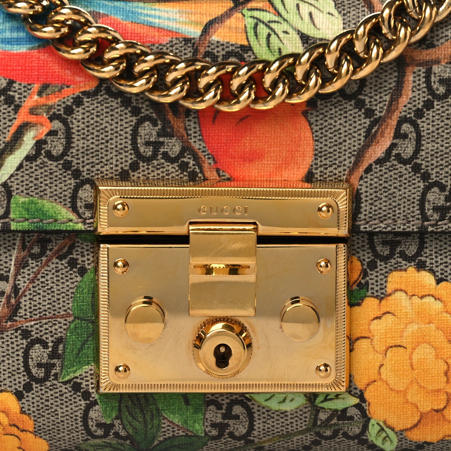 GG Supreme Monogram Tian Small Padlock Shoulder Bag Beige Multicolor New Acero
