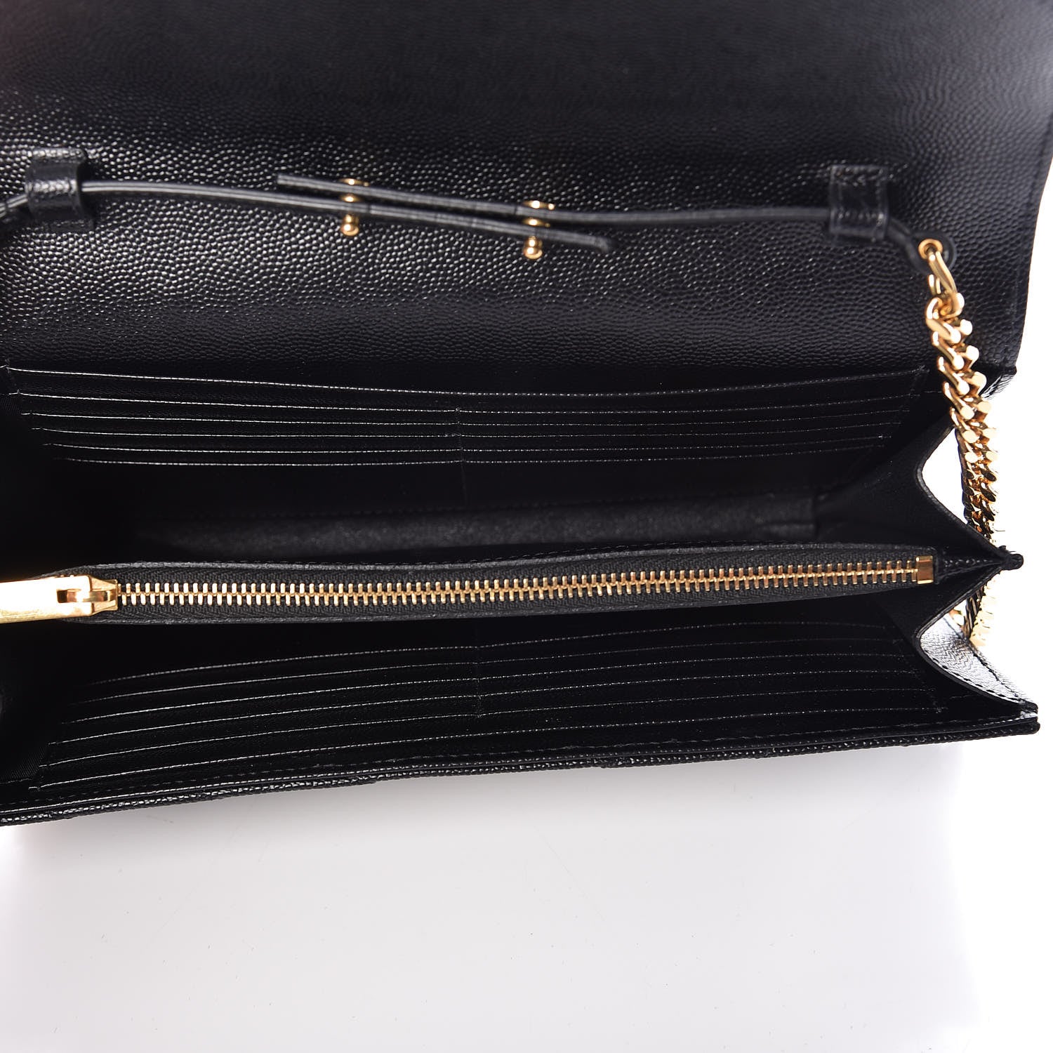 Saint Laurent Grain De Poudre Matelasse Chevron Monogram Chain Wallet Black 5 of 10