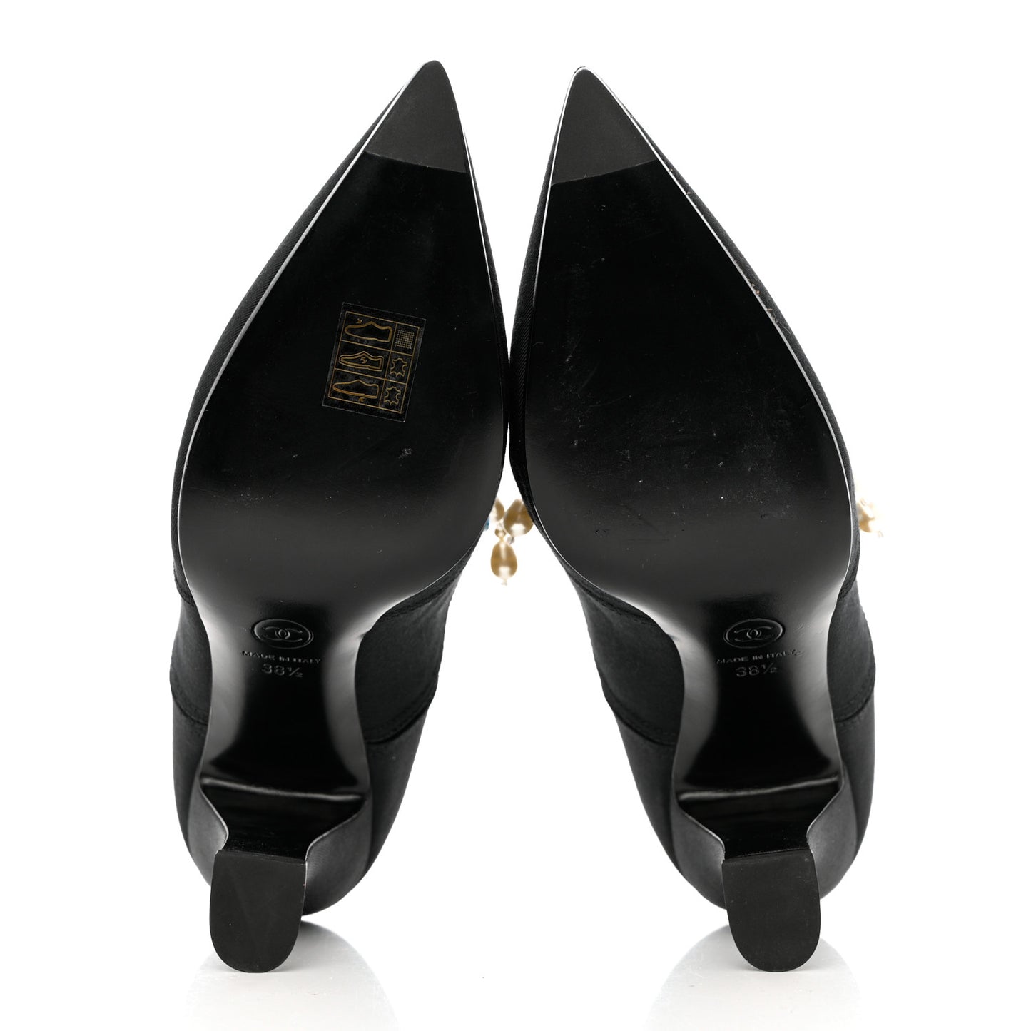 Grosgrain Pearl Crystal Bow CC Oxford Lace Up Booties 38.5 Black