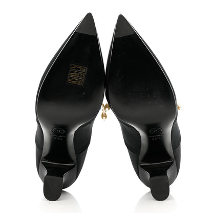 Chanel Grosgrain Pearl Crystal Bow CC Oxford Lace Up Booties 38.5 Black 5 of 11