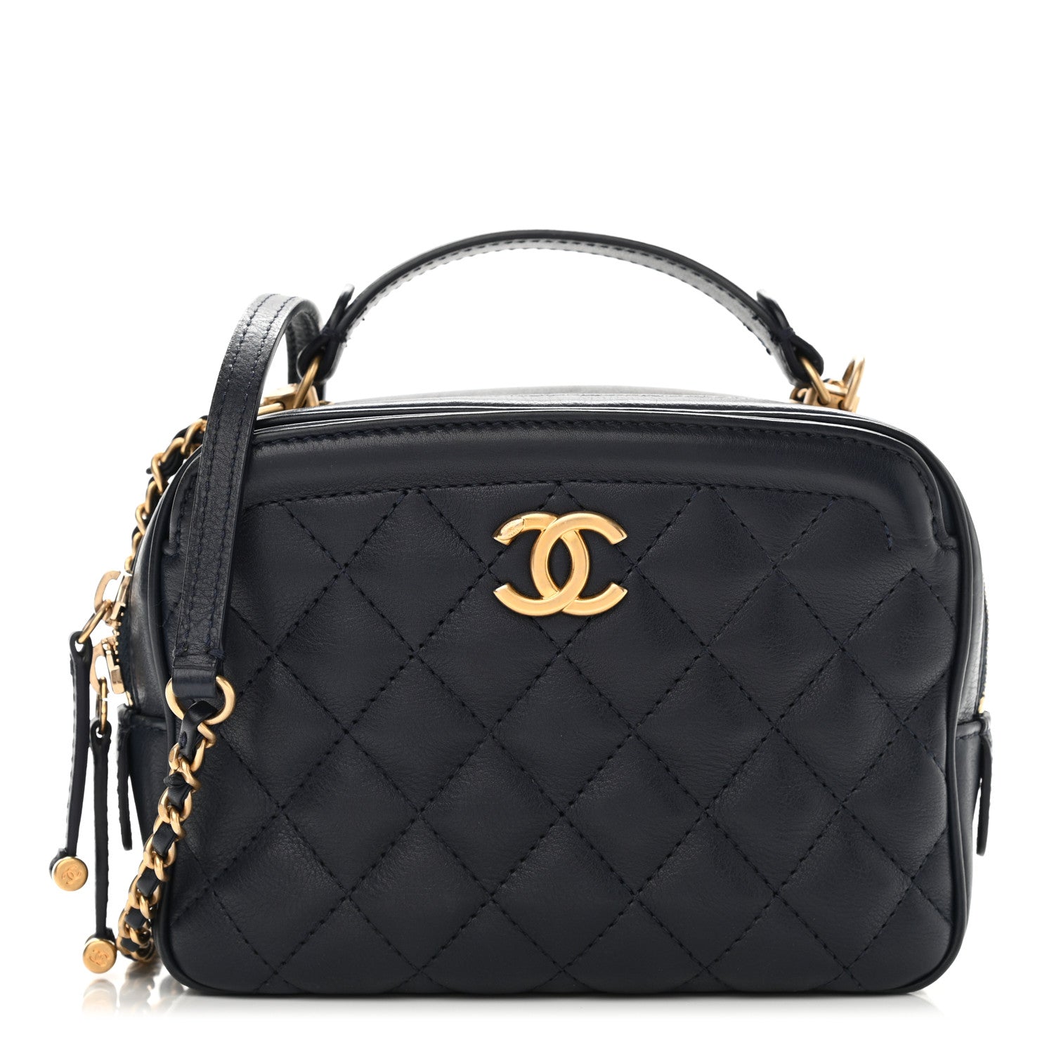 Chanel Calfskin Quilted CC Small Vanity Case Navy 2 of 21