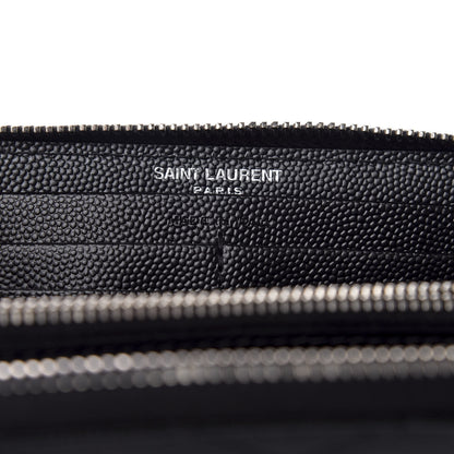 Saint Laurent Grain De Poudre Matelasse Chevron Monogram Zip Around Wallet Black 6 of 7