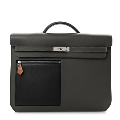 Hermes Evercolor Evergrain Barenia Kelly Depeches 36 Briefcase Vert De Gris Black Fauve 1 of 6