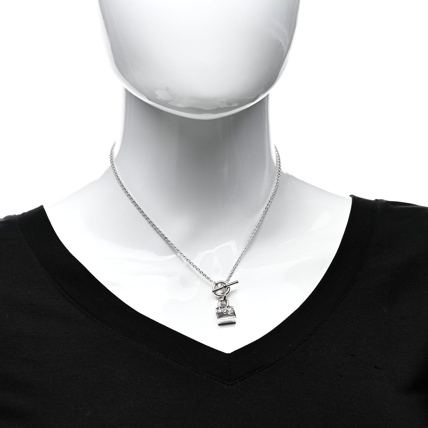 Hermes Sterling Silver Birkin Amulette Pendant Necklace 2 of 4