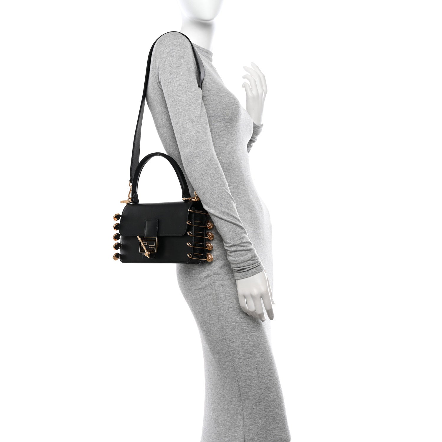 Fendi X VERSACE Vitello Seta Fendace Brooch Baguette Black 2 of 11
