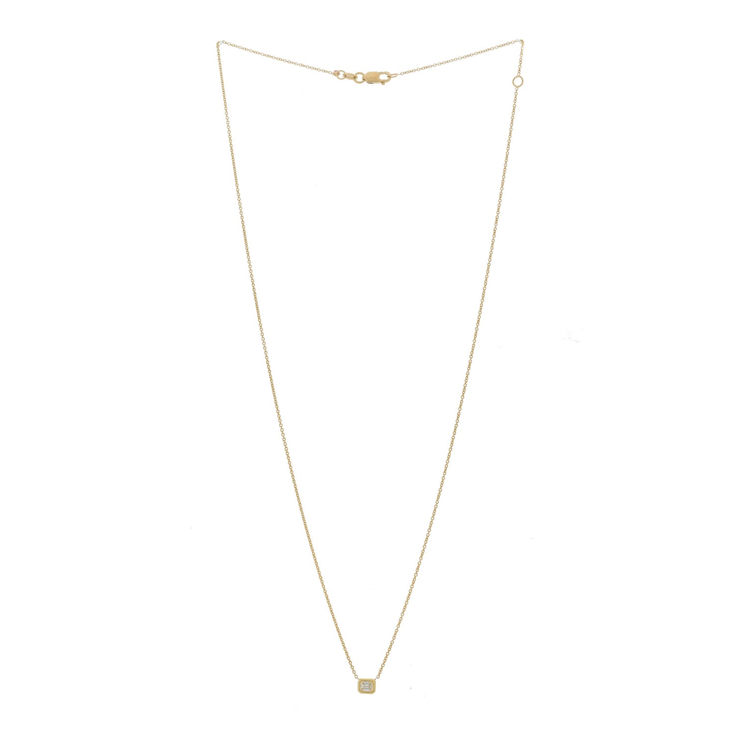18K Yellow Gold Diamond .17ct Emerald Cut Solitaire Pendant Necklace