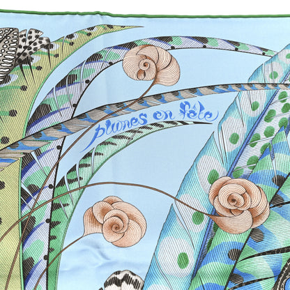 Hermes Silk Plumes En Fete Scarf 90 Ciel Vert Brun 5 of 7
